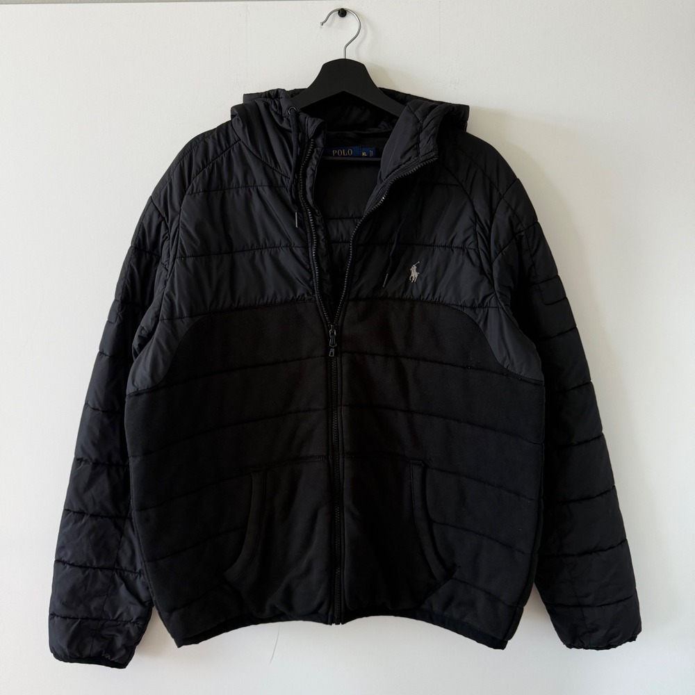 Polo Ralph Lauren Mens XL Black Hybrid Puffer Hoodie Full Zip Jacket